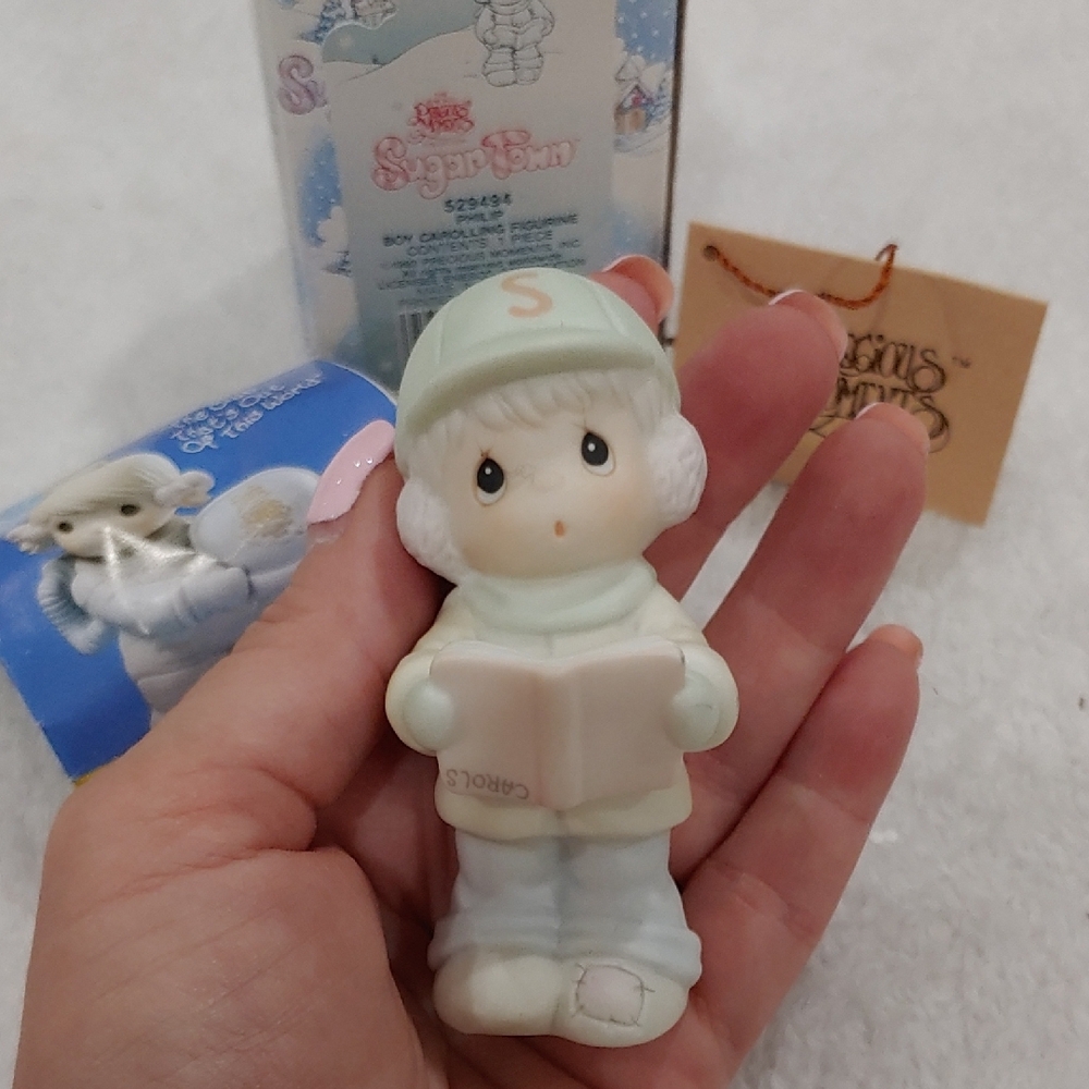 Precious Moments White and Blue Boy Carolling
